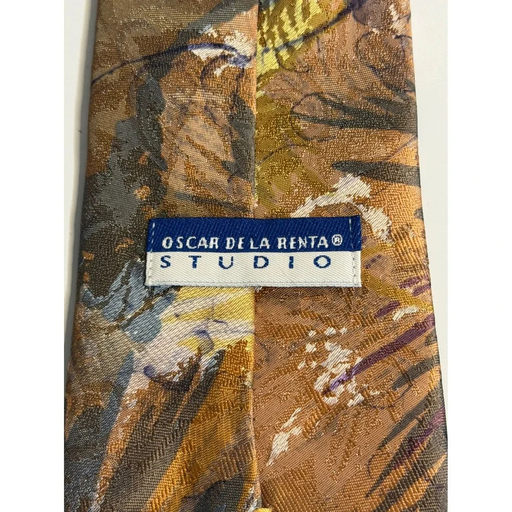 VTG Oscar de la Renta Studio Necktie Gold Abstract Painterly Retro Men Accessory